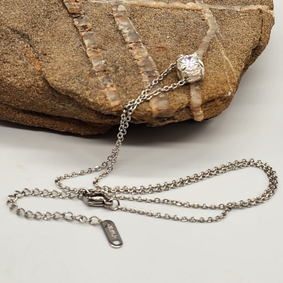 Large Round Crystal Pendant Dainty 14K White Gold plate Chain Diamond Cut Zircon - Picture 5 of 14